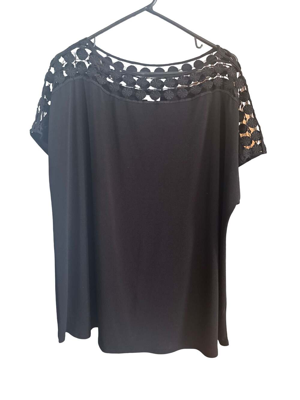 Cato Black Crochet Neck Short Sleeve Blouse Top Size 18/20W